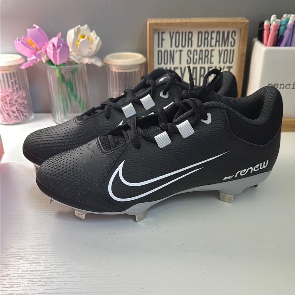 Nike Renew Black, White and Gray Softball Cleats